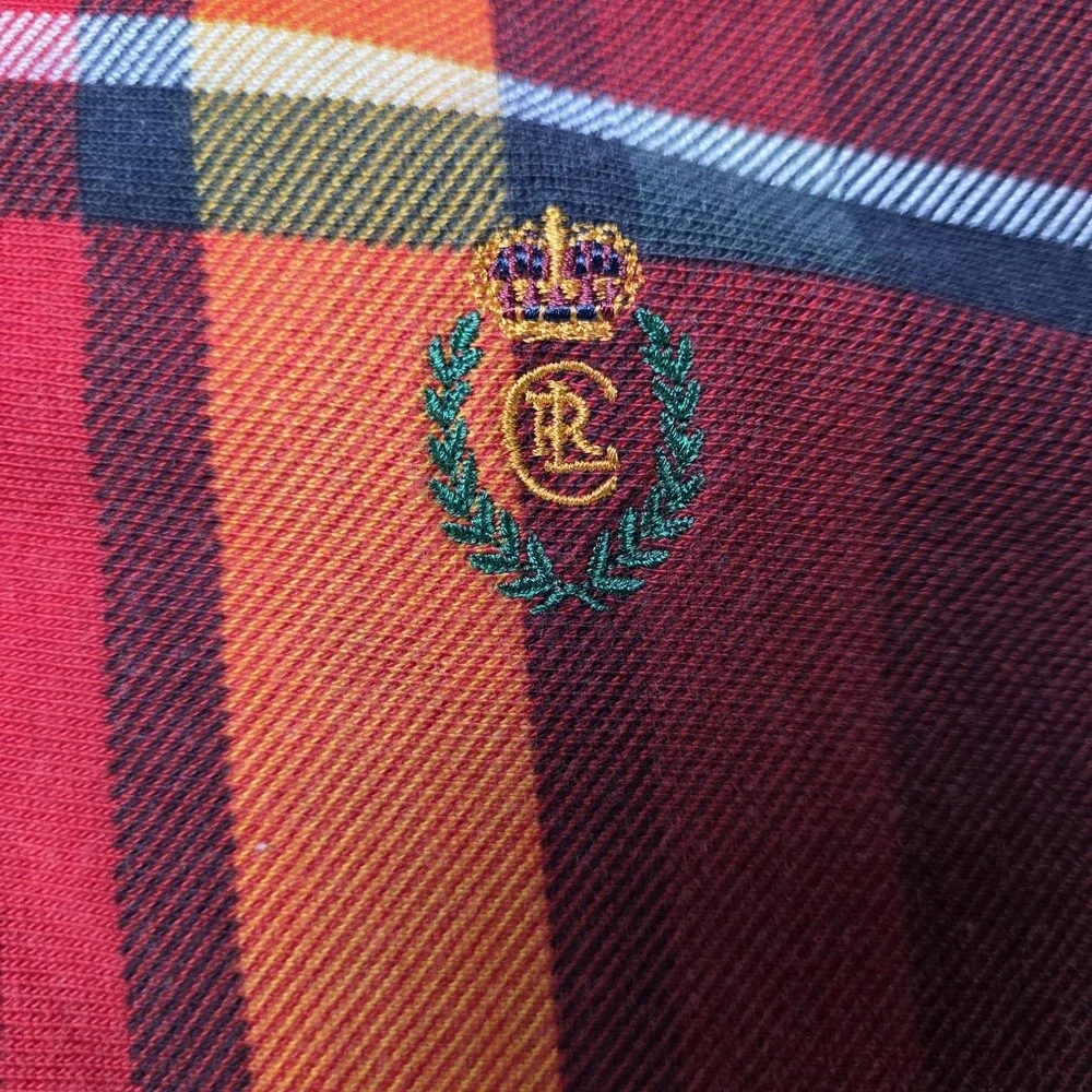 Vtg Chaps Ralph Lauren Polo Shirt Mens XL Red Plaid Long Sleeve Thick Crest Logo